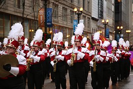 Bands excitedly prepare to march in the parade